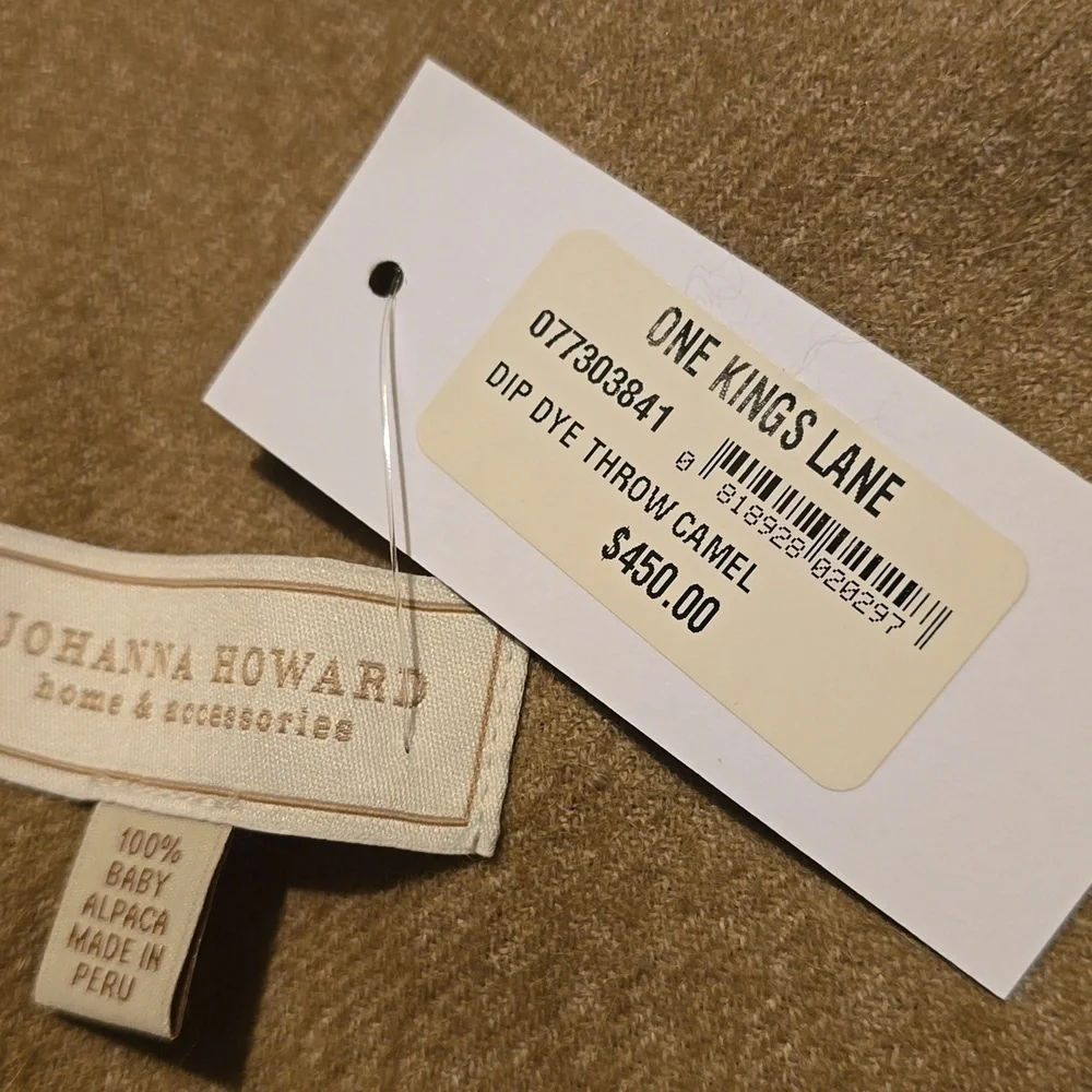 JOHANNA HOWARD Dip-Dye Throw, Camel, 100% Baby Alpaca, Retail Price $450.00US